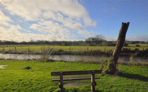 Photo of a bench overlooking a river