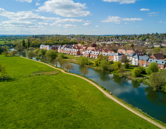 Image showing an aerial view of Wimborne Minster River